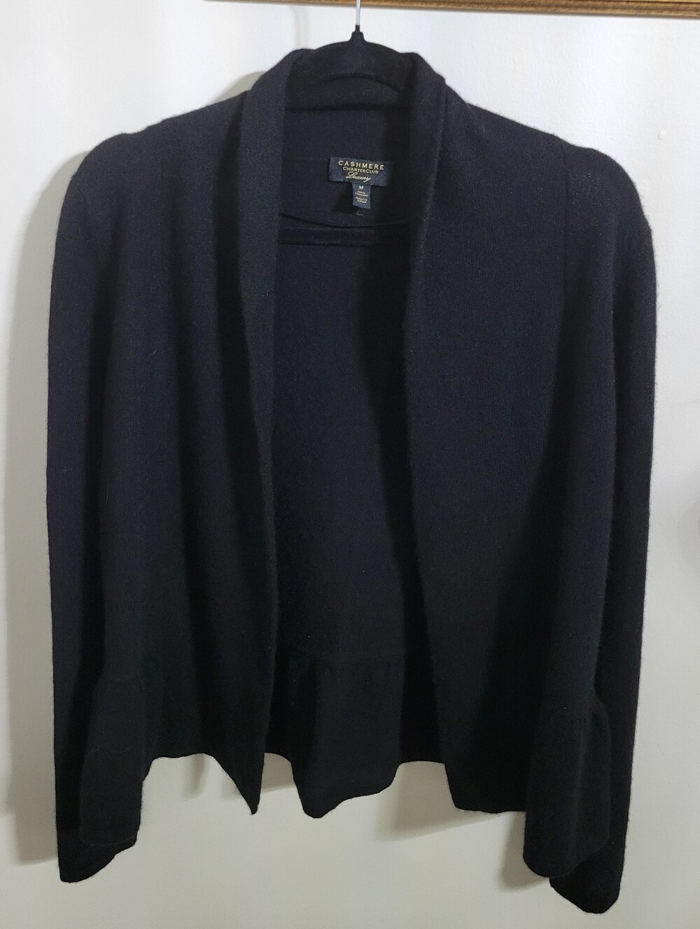 Charter Club 100% Cashmere Black Open-Front Cashmere Cardigan, Size M
